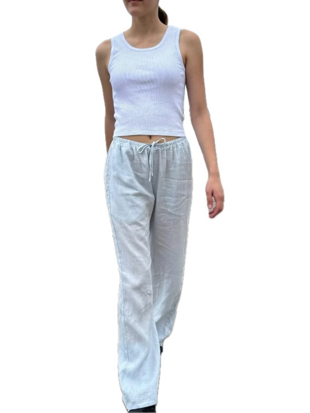 Brandy Melville Light Blue Linen Anastasia Drawstring Pants Sweatpants